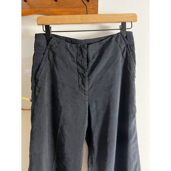 HANNES ROETHER Linen Silk Wide Leg Pants Sz XS 2 Black Minimal Capsule Sustainab - Picture 2 of 10